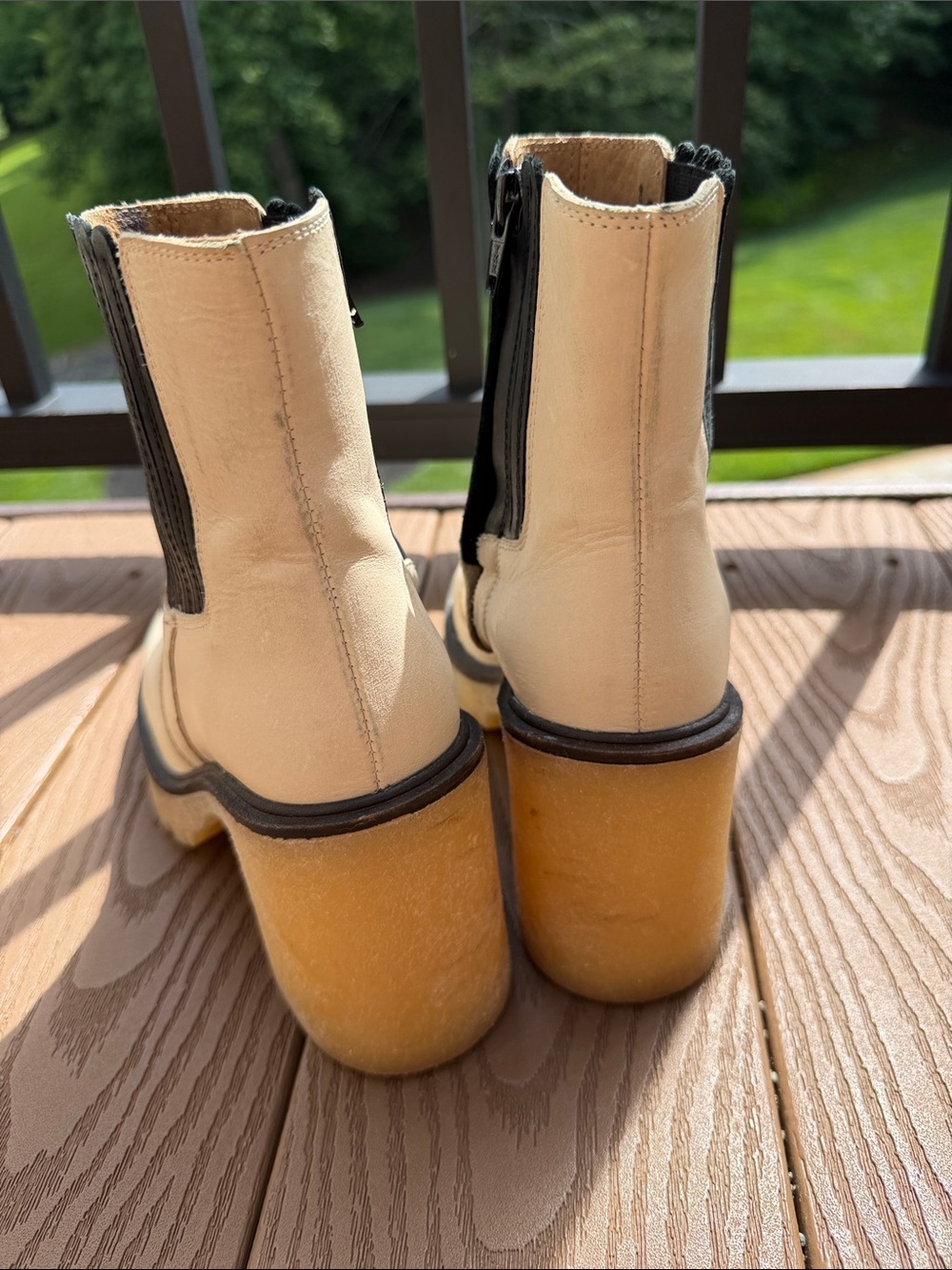 Free People Cream Leather Chelsea Boot with Black Elastic - Picture 3 of 13
